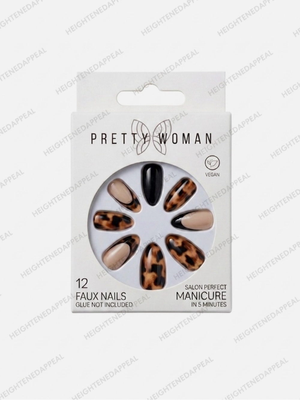 Pretty Woman Faux Nails Tortoise Nude Black 12pc Press On Set Salon Perfect